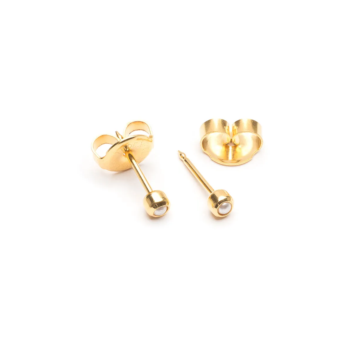 Ear Piercing 2 mm Bezel Pearl Baby Post Gold Plated Self Piercer