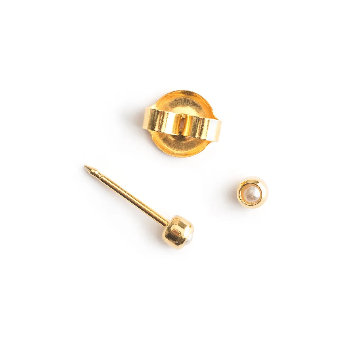 Ear Piercing 2 mm Bezel Pearl Baby Post Gold Plated Self Piercer