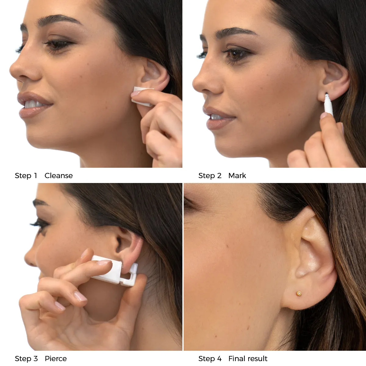 Ear Piercing 2 mm Bezel Pearl Baby Post Gold Plated Self Piercer