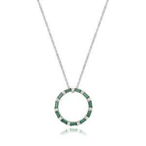 Emerald Cubic Zirconia Circle Necklace - Silver Rhodium Plated