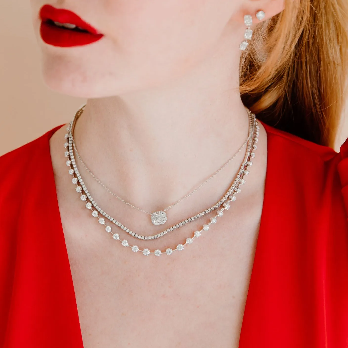 Emerald-Cut Diamond Halo Pendant