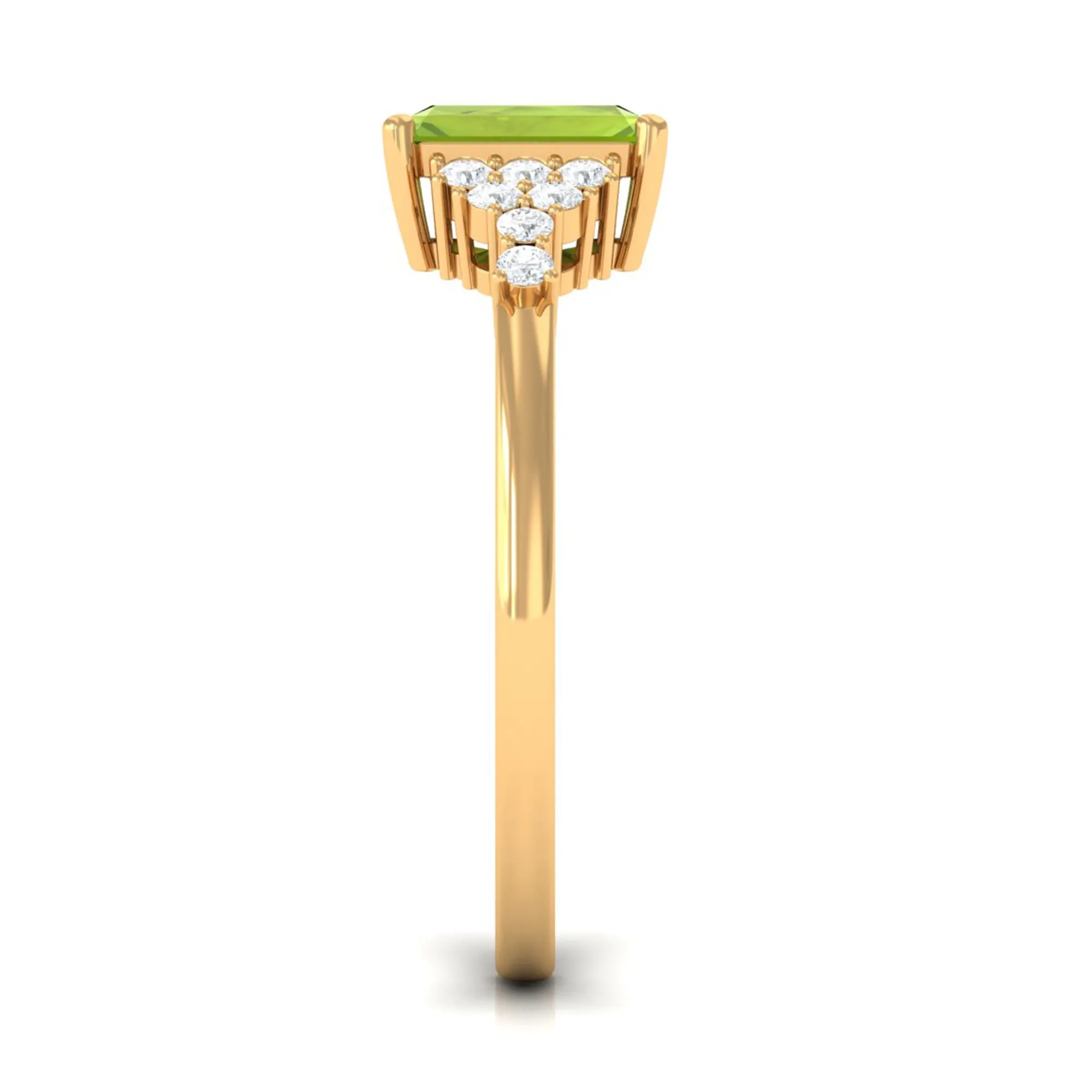 Emerald Cut Peridot and Diamond Solitaire Engagement Ring