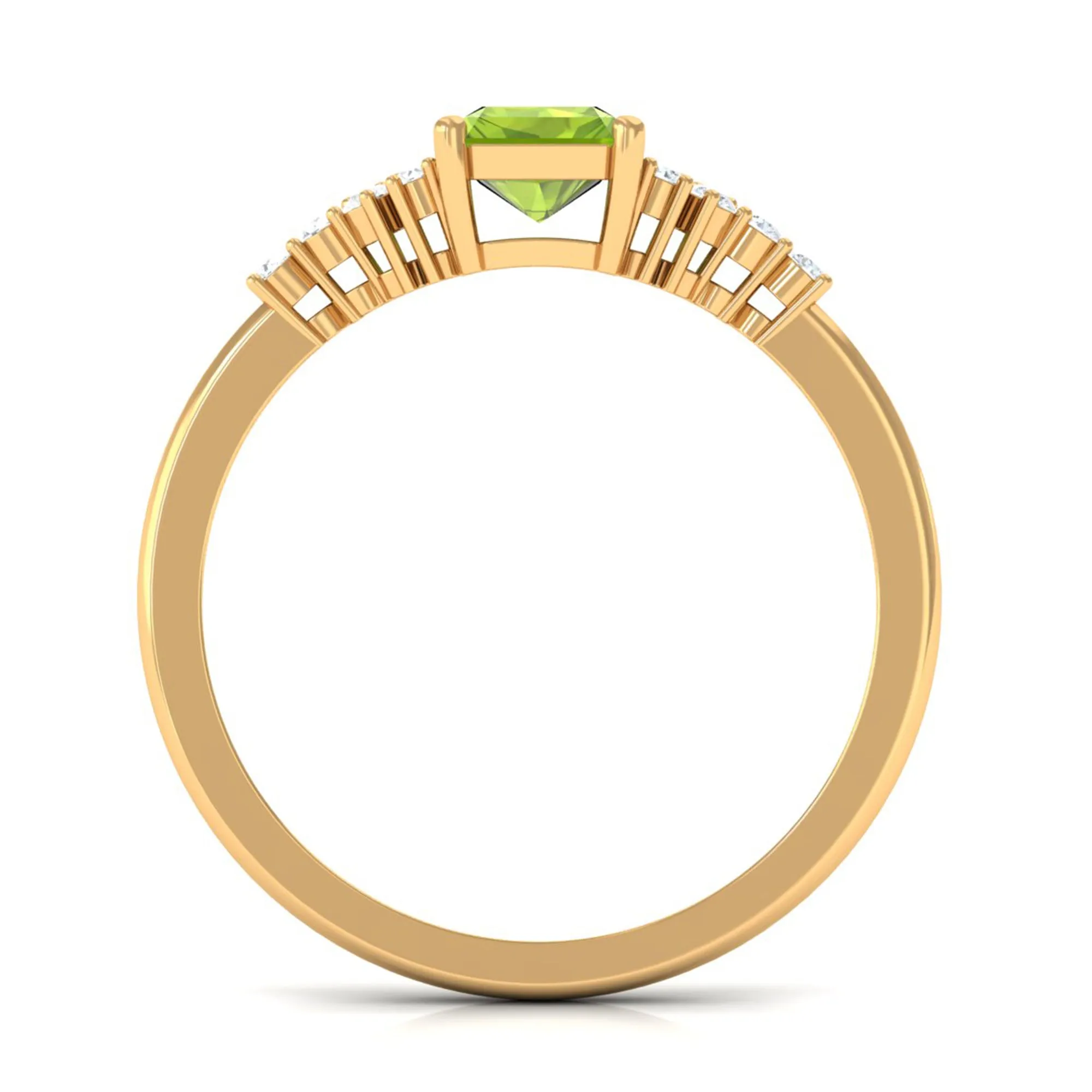 Emerald Cut Peridot and Diamond Solitaire Engagement Ring