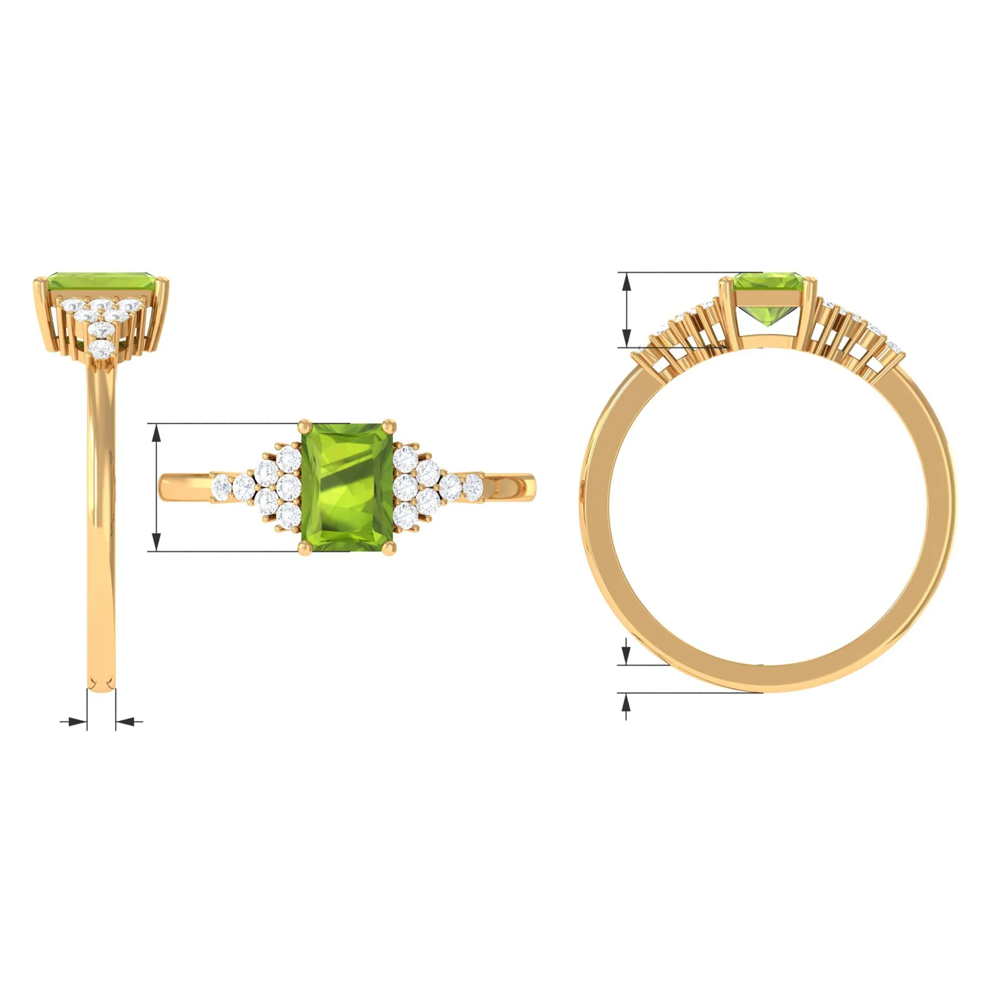 Emerald Cut Peridot and Diamond Solitaire Engagement Ring