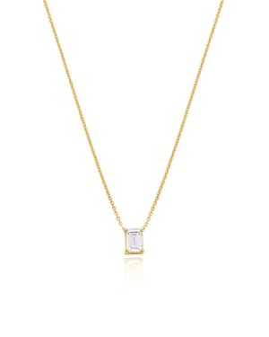 Emerald Solitaire Diamond Necklace - 18K Gold Vermeil