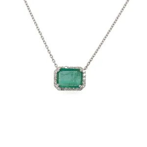 Emerald Solitaire with Diamond Halo Necklace