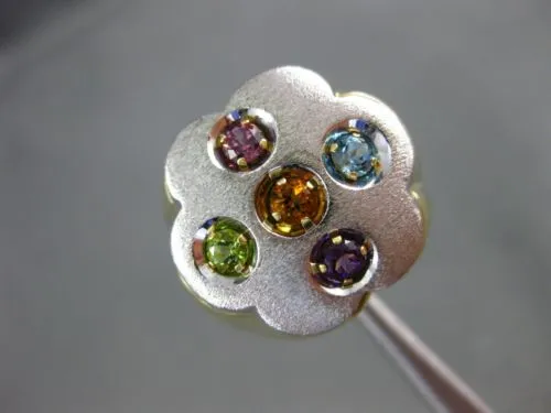 ESTATE LARGE 1CT AAA MULTI GEM 14KT WHITE AND YELLOW GOLD ETOILE FLOWER FUN RING