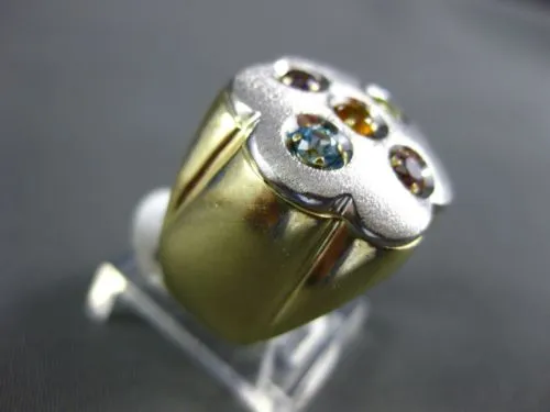 ESTATE LARGE 1CT AAA MULTI GEM 14KT WHITE AND YELLOW GOLD ETOILE FLOWER FUN RING