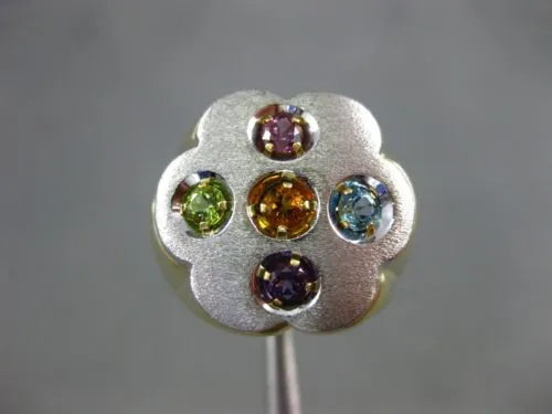 ESTATE LARGE 1CT AAA MULTI GEM 14KT WHITE AND YELLOW GOLD ETOILE FLOWER FUN RING