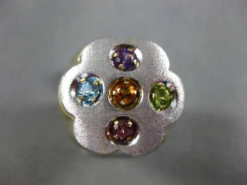 ESTATE LARGE 1CT AAA MULTI GEM 14KT WHITE AND YELLOW GOLD ETOILE FLOWER FUN RING