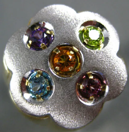 ESTATE LARGE 1CT AAA MULTI GEM 14KT WHITE AND YELLOW GOLD ETOILE FLOWER FUN RING