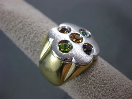 ESTATE LARGE 1CT AAA MULTI GEM 14KT WHITE AND YELLOW GOLD ETOILE FLOWER FUN RING