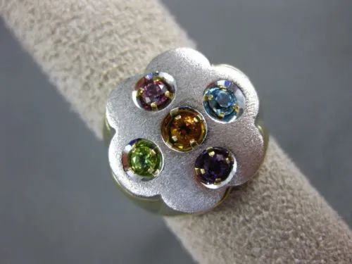 ESTATE LARGE 1CT AAA MULTI GEM 14KT WHITE AND YELLOW GOLD ETOILE FLOWER FUN RING