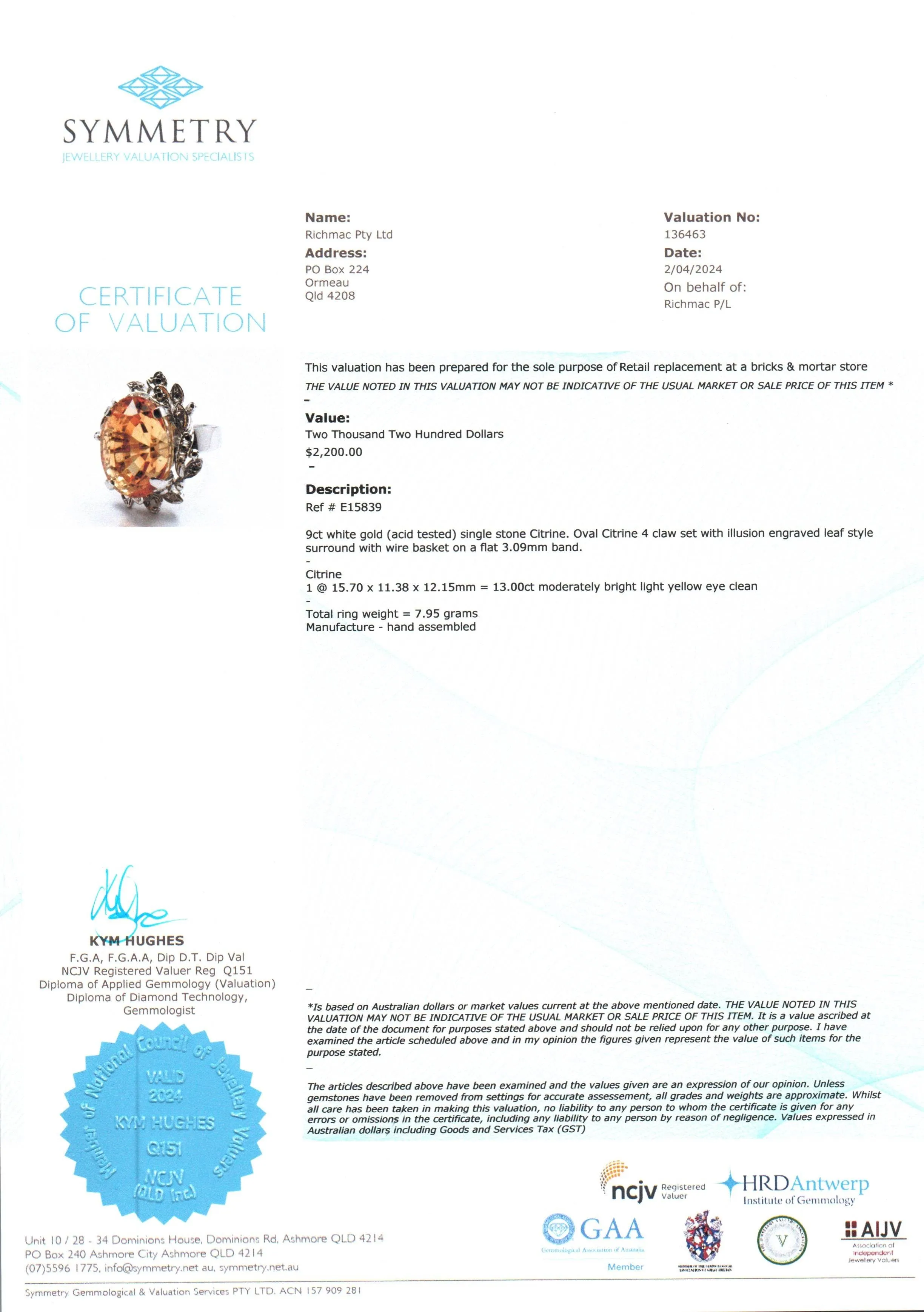 Exquisite 9ct White Gold Single Stone Citrine Ring