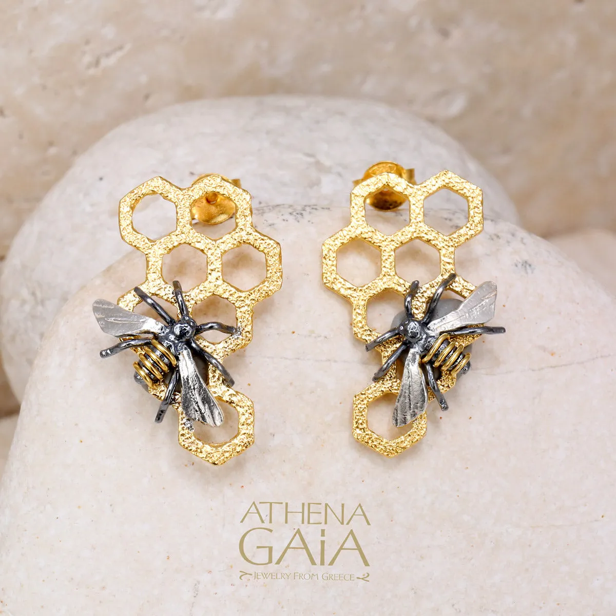 Faithful Honey Bee and Comb Post Earrings
