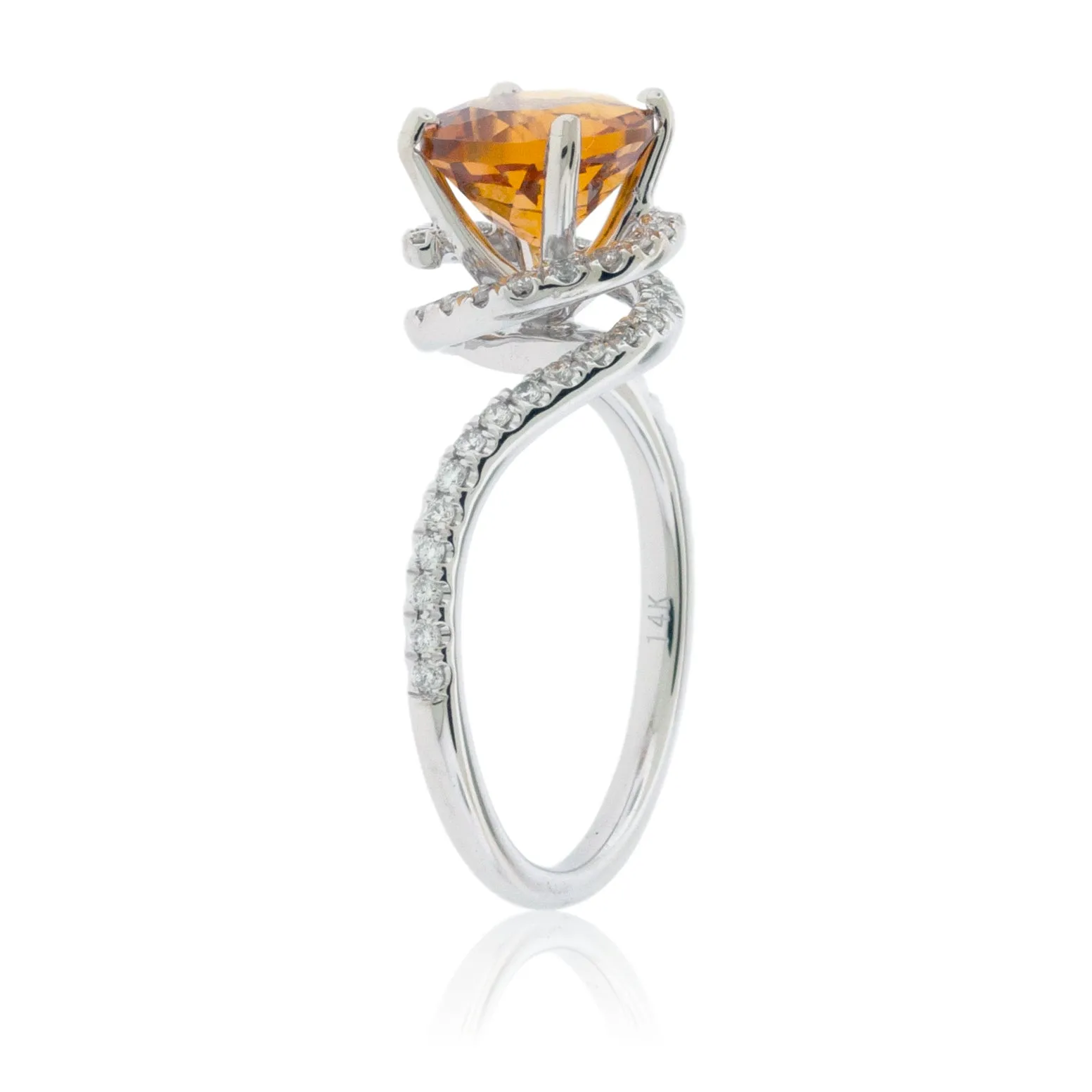 Fancy Cut Citrine and Diamond Swirl Halo Ring
