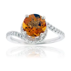 Fancy Cut Citrine and Diamond Swirl Halo Ring