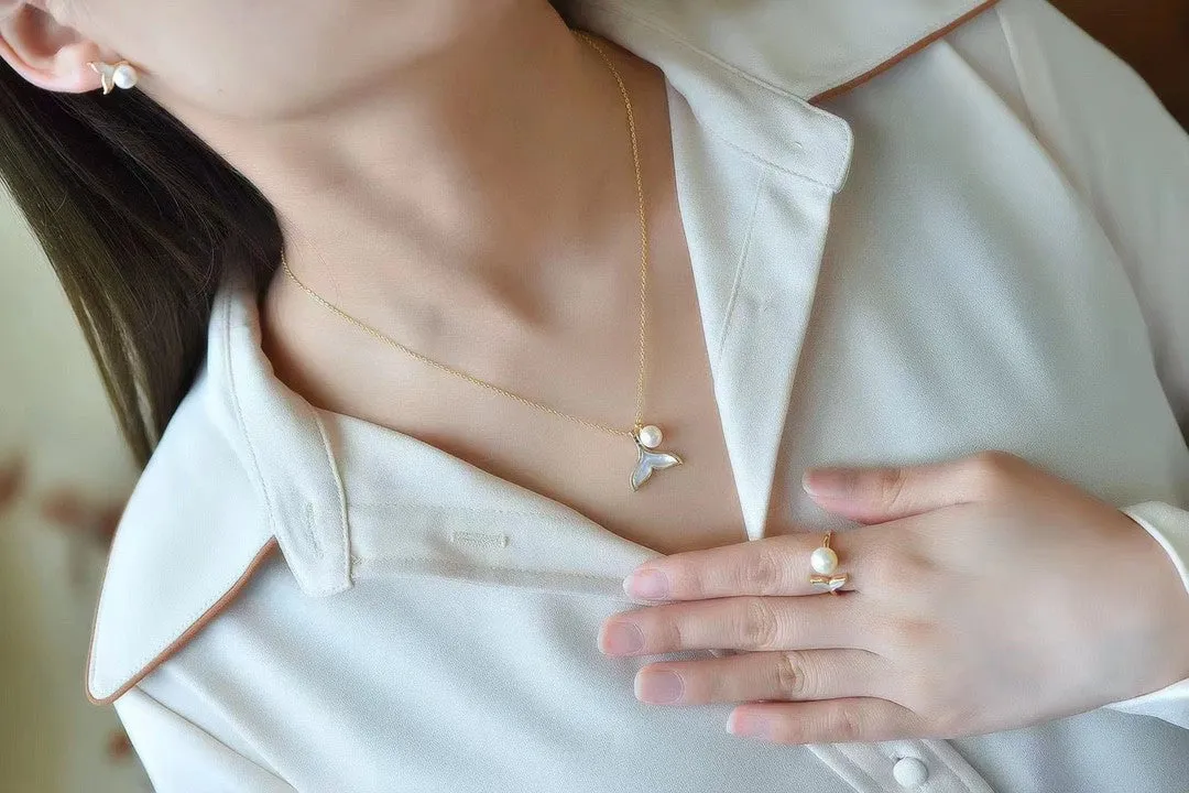 Fish tail design fashion real pearl jewelry set