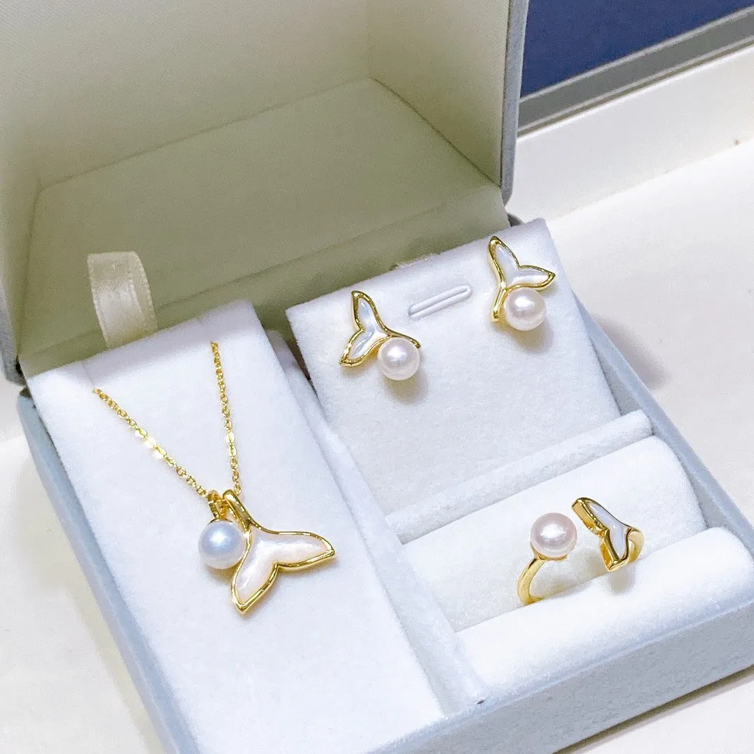 Fish tail design fashion real pearl jewelry set