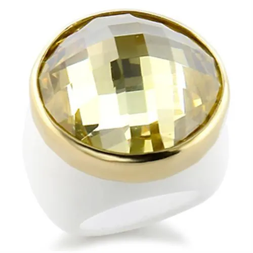Gold Brass Ring with AAA Grade CZ in Citrine Yellow for Women Style 9W193