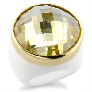 Gold Brass Ring with AAA Grade CZ in Citrine Yellow for Women Style 9W193