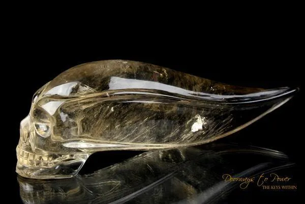 Golden Citrine Elestial Quartz Crystal Traveler Skull 'Atomic'