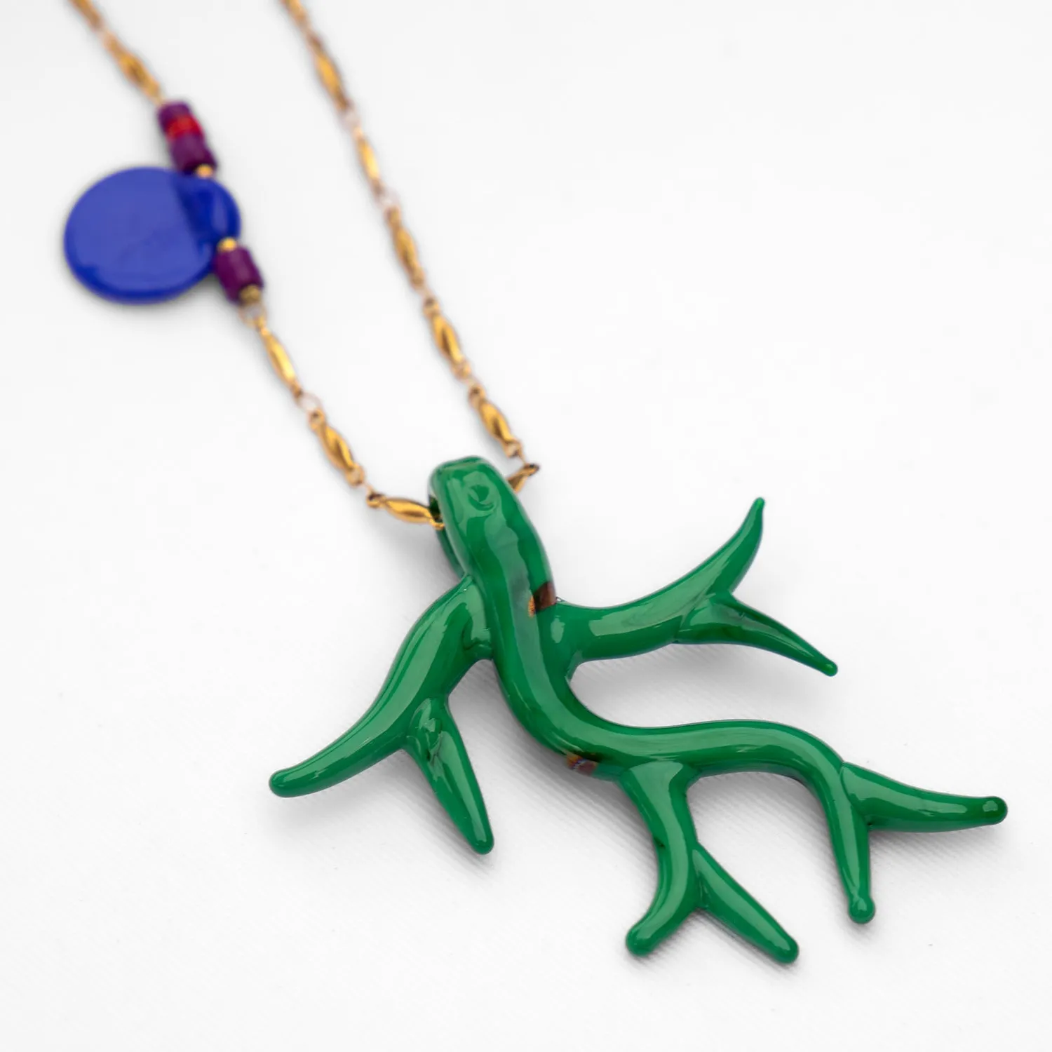 Green Murano Coral Chain Pendant Necklace