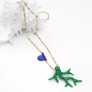 Green Murano Coral Chain Pendant Necklace