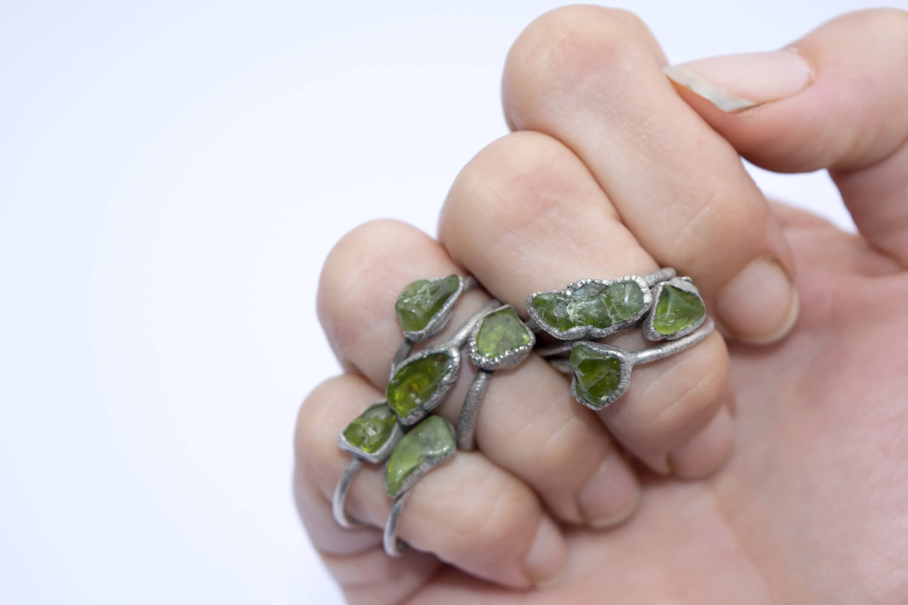 Green Peridot ring | Raw peridot ring