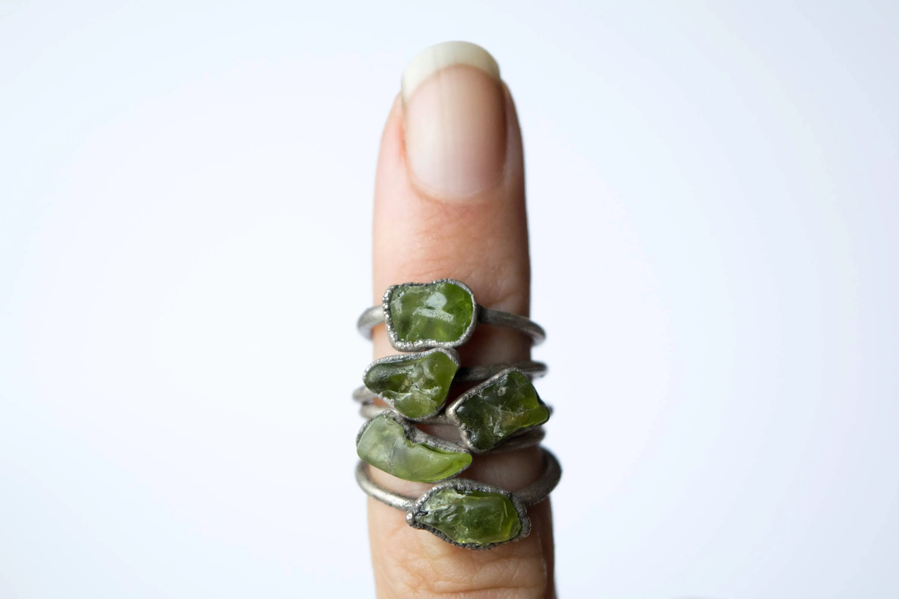Green Peridot ring | Raw peridot ring
