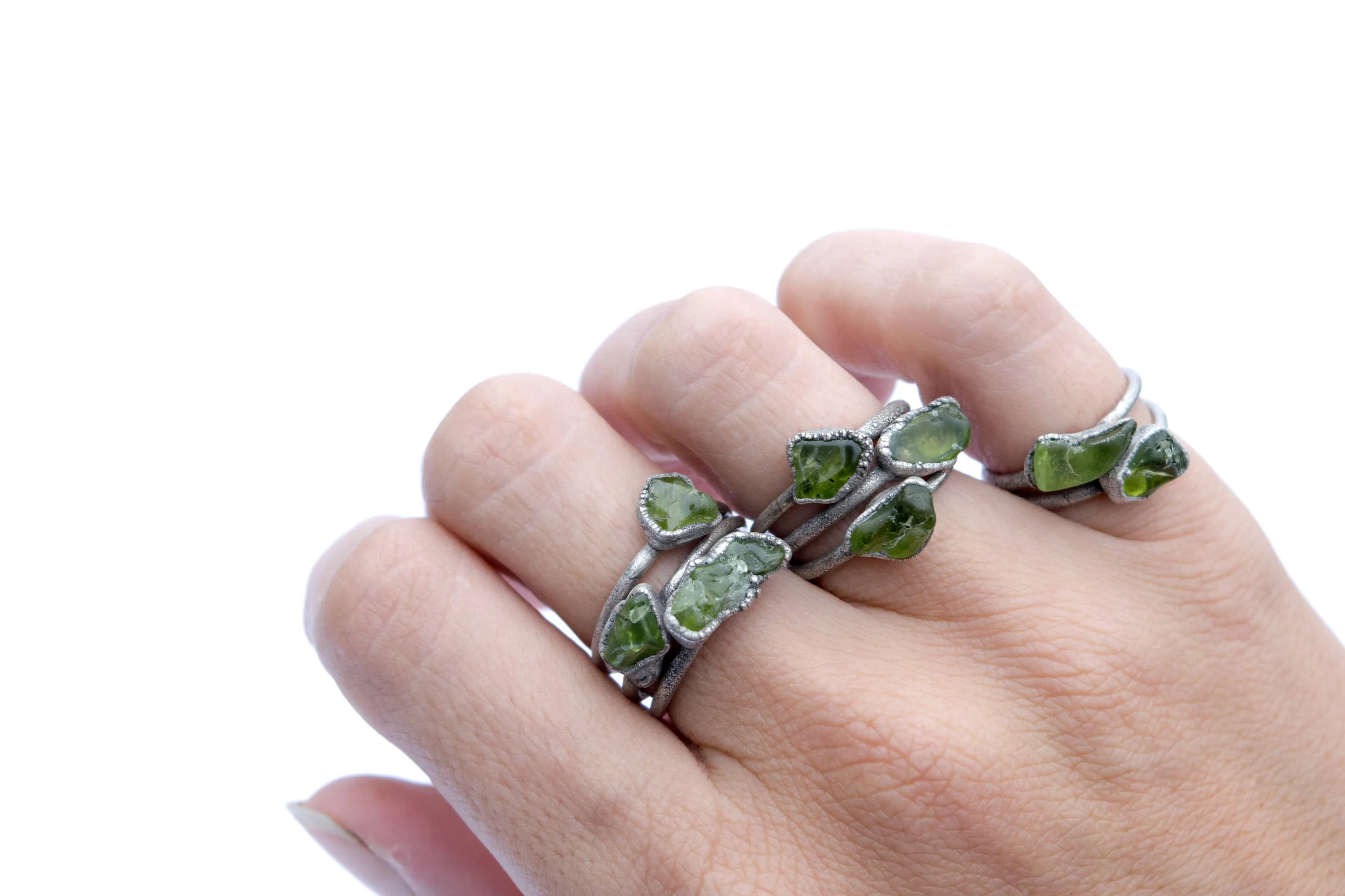 Green Peridot ring | Raw peridot ring