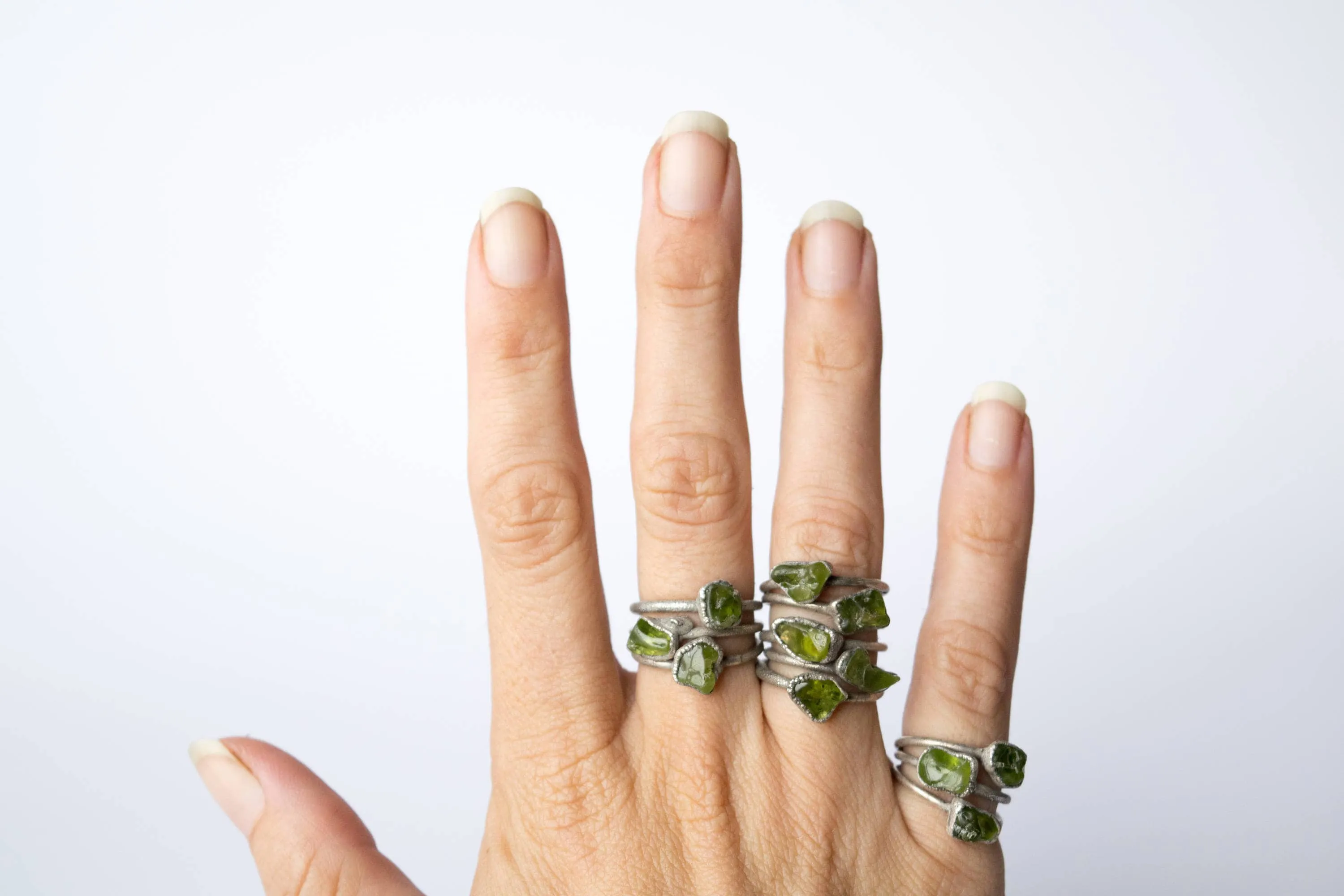 Green Peridot ring | Raw peridot ring