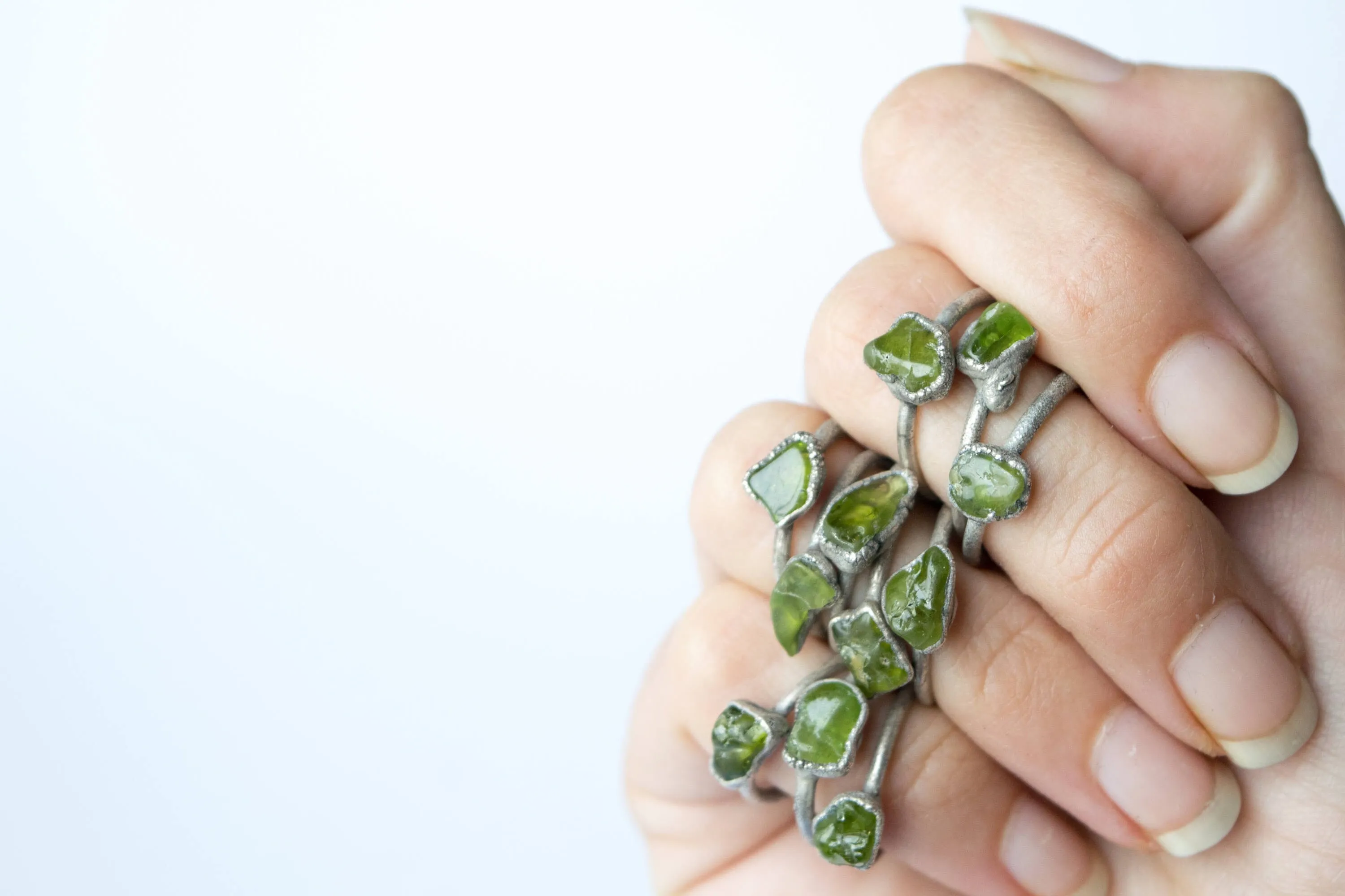 Green Peridot ring | Raw peridot ring