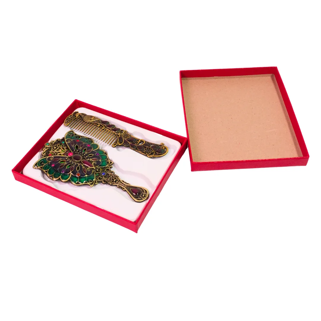 Hand Mirror and Comb Set for Stylish Haircare and Grooming-Maroon Box