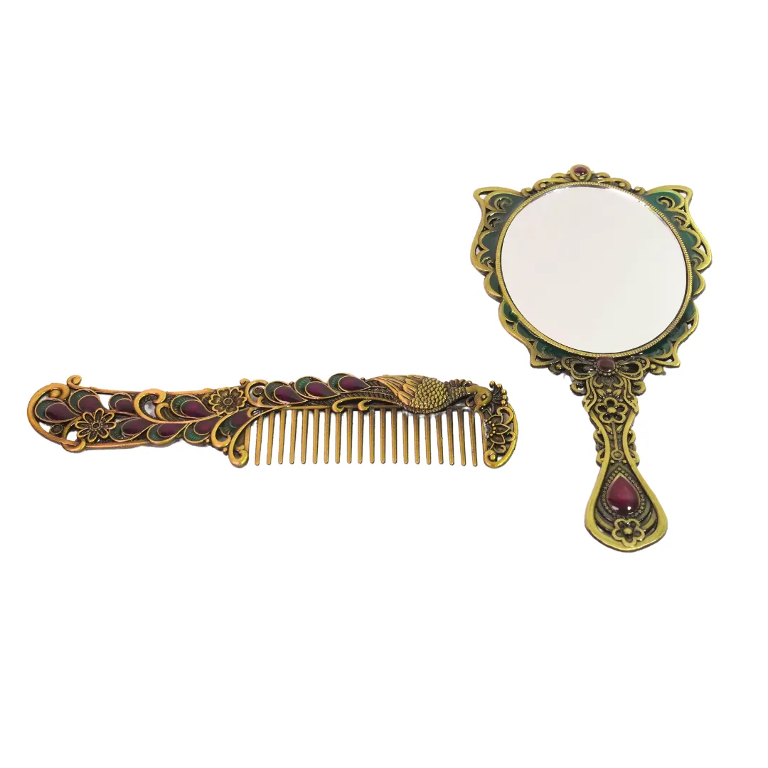 Hand Mirror and Comb Set for Stylish Haircare and Grooming-Maroon Box