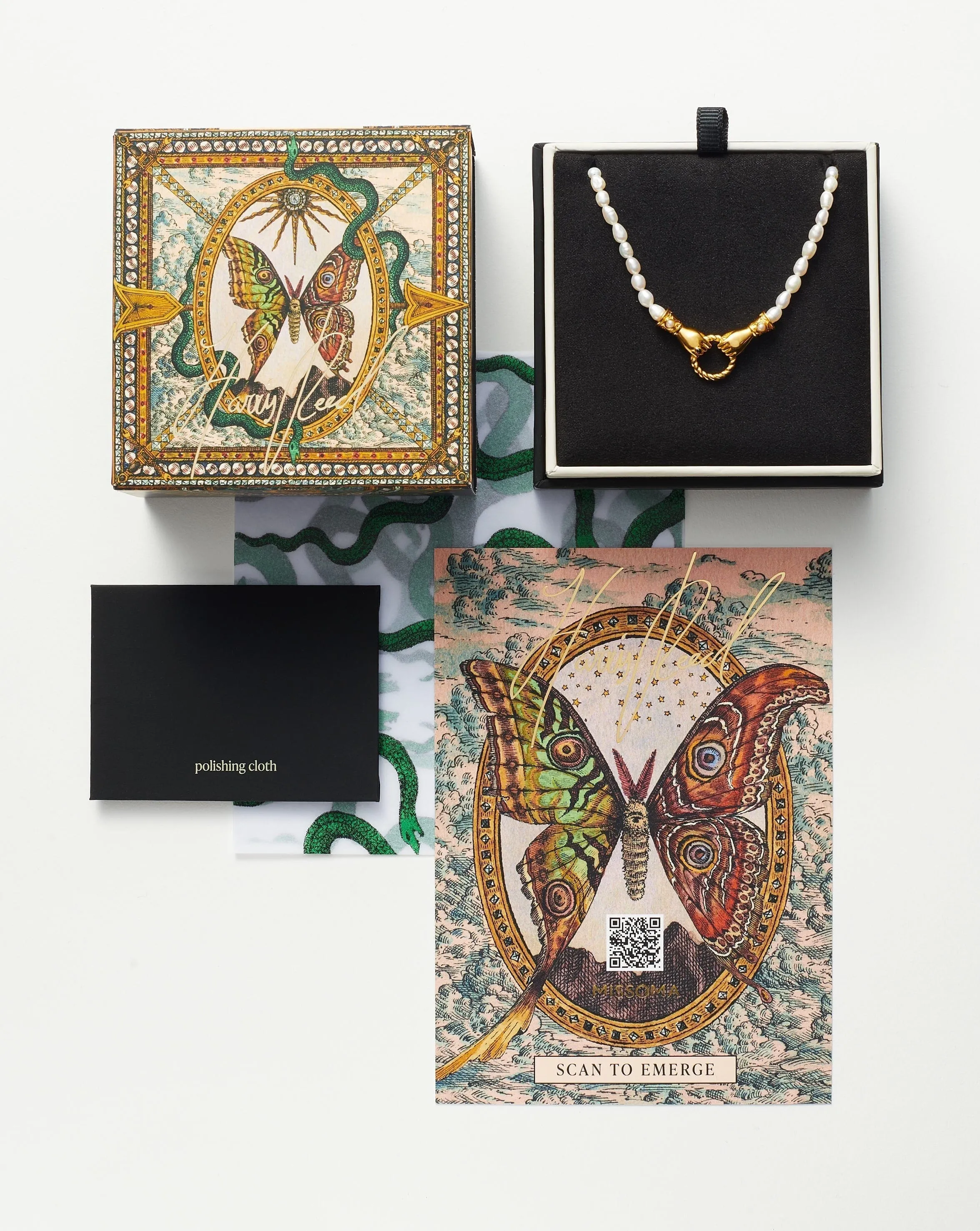 Harris Reed Rising Star Locket Necklace | 18k Gold Plated/Pearl & Black Enamel
