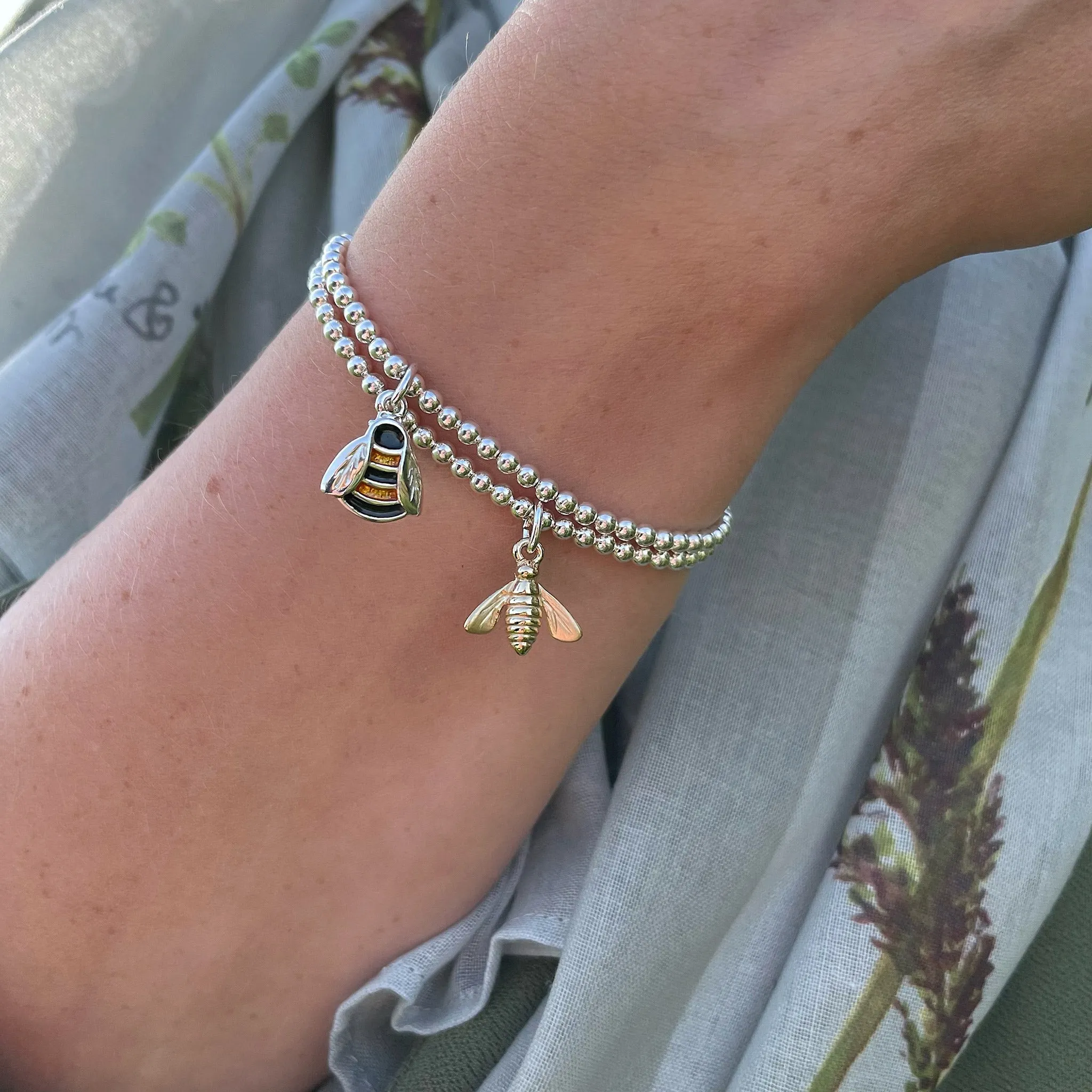 Honeybee Silver Stretch Bracelet with 9ct Yellow Gold Bee