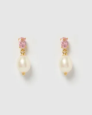 Izoa Millie Earrings Gold Pink Freshwater Pearl