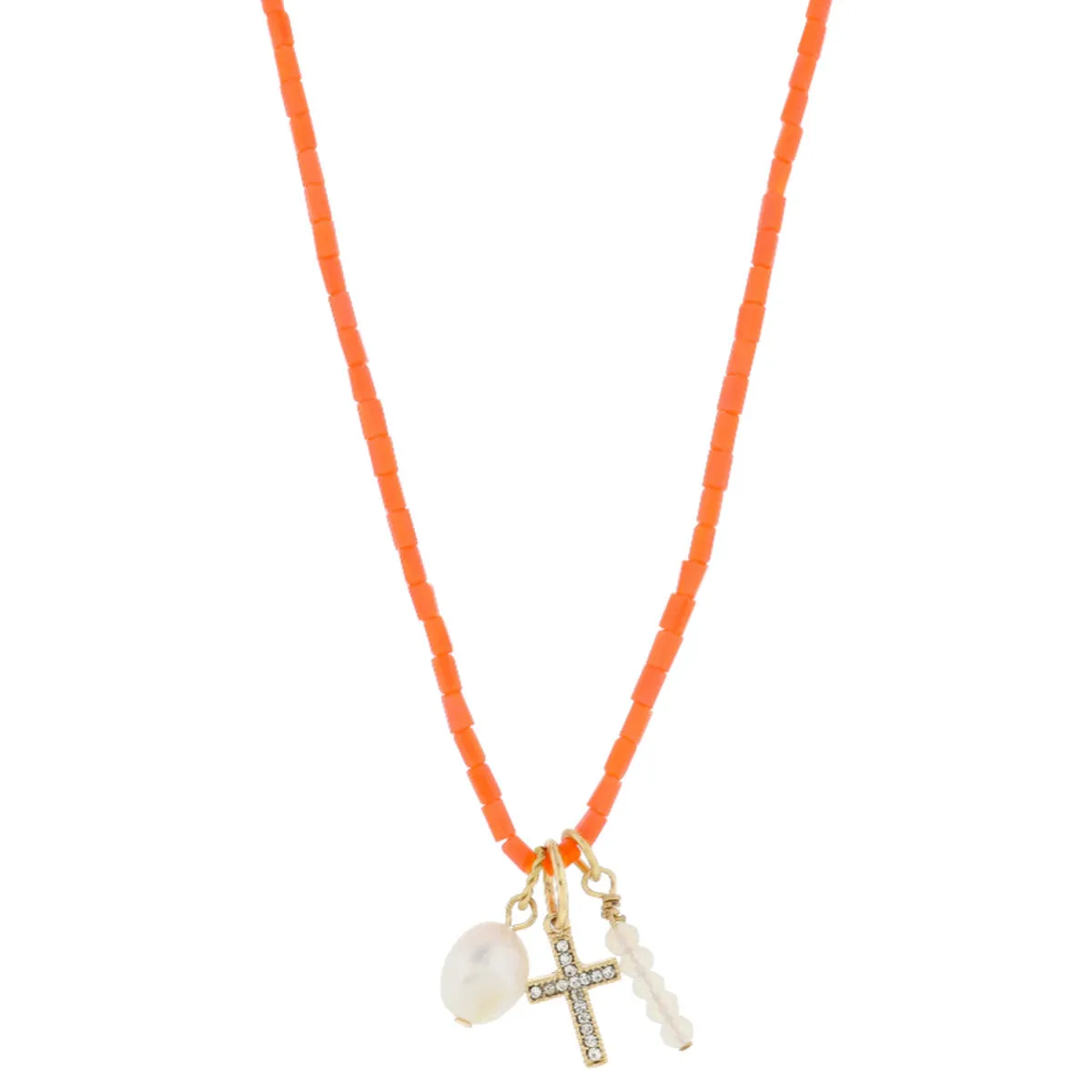 Jane Marie - Coral Beaded Necklace with Pendants