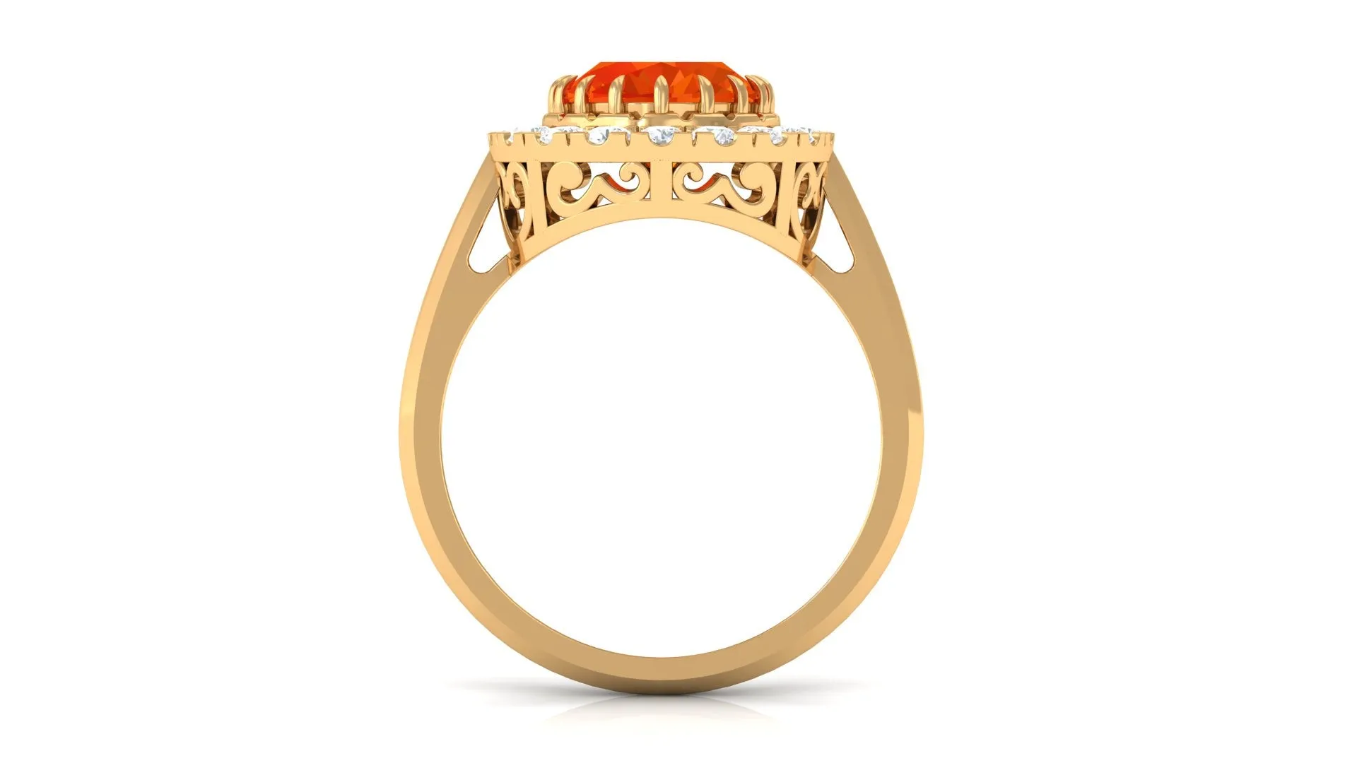 Lab Grown Orange Sapphire Vintage Engagement Ring with Moissanite Halo