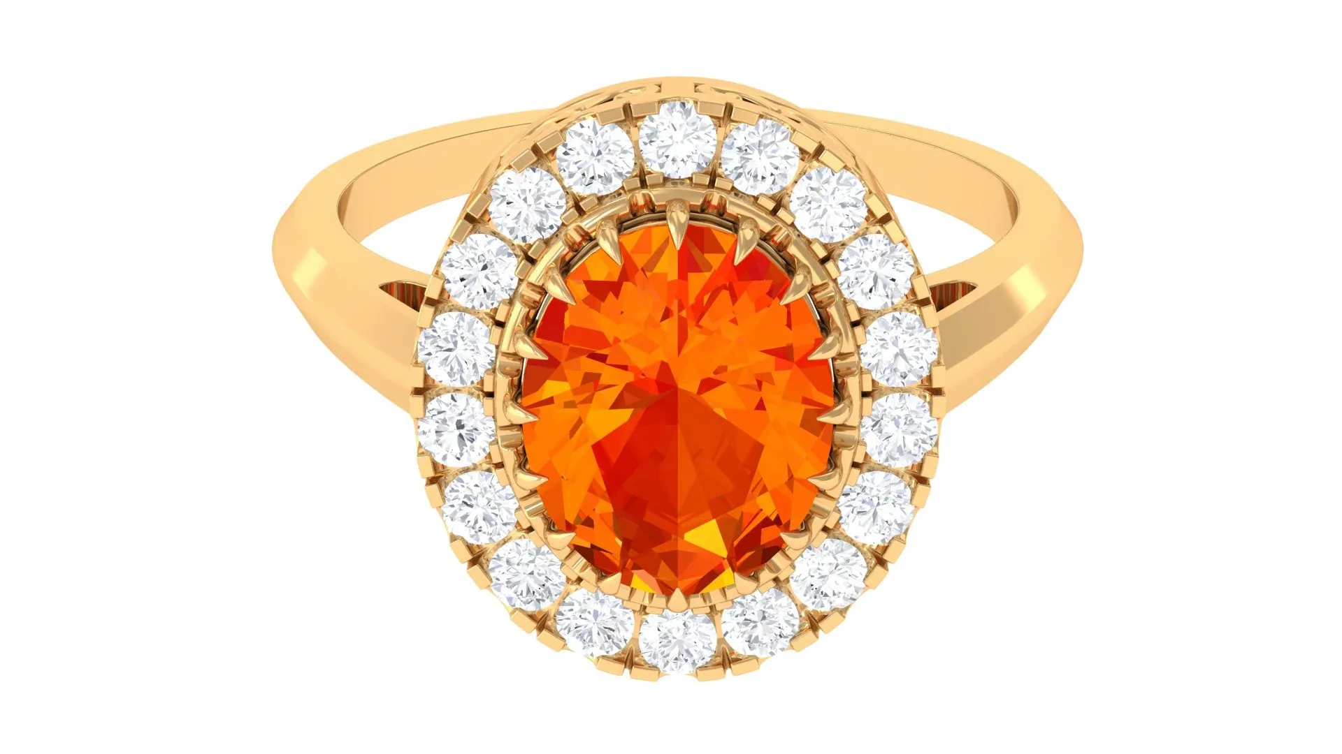 Lab Grown Orange Sapphire Vintage Engagement Ring with Moissanite Halo