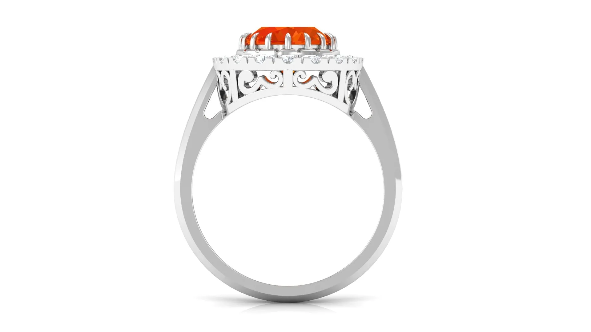 Lab Grown Orange Sapphire Vintage Engagement Ring with Moissanite Halo