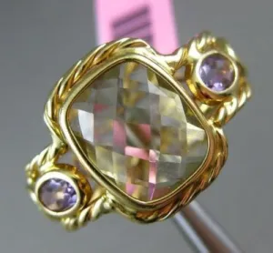 LARGE 6.50CT AMETHYST, PERIDOT & CITRINE 14KT YELLOW GOLD HANDCRAFTED ROPE RING