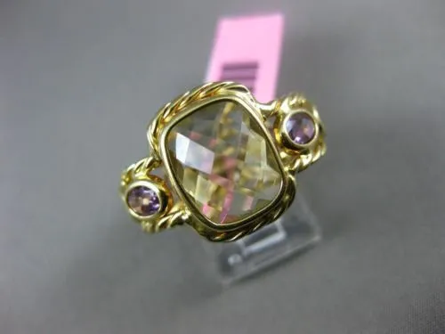 LARGE 6.50CT AMETHYST, PERIDOT & CITRINE 14KT YELLOW GOLD HANDCRAFTED ROPE RING