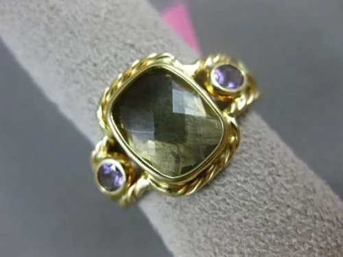 LARGE 6.50CT AMETHYST, PERIDOT & CITRINE 14KT YELLOW GOLD HANDCRAFTED ROPE RING
