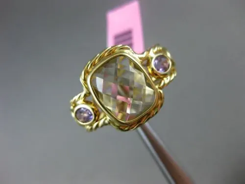 LARGE 6.50CT AMETHYST, PERIDOT & CITRINE 14KT YELLOW GOLD HANDCRAFTED ROPE RING