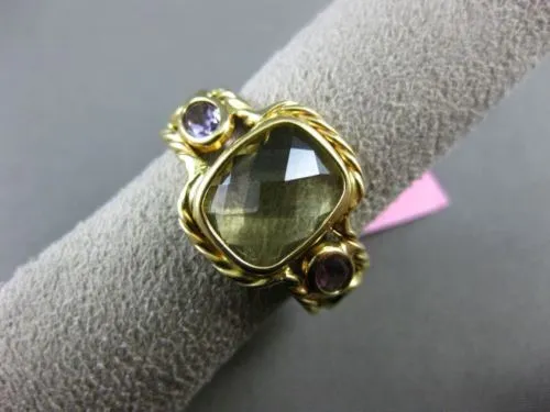LARGE 6.50CT AMETHYST, PERIDOT & CITRINE 14KT YELLOW GOLD HANDCRAFTED ROPE RING