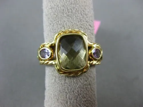 LARGE 6.50CT AMETHYST, PERIDOT & CITRINE 14KT YELLOW GOLD HANDCRAFTED ROPE RING
