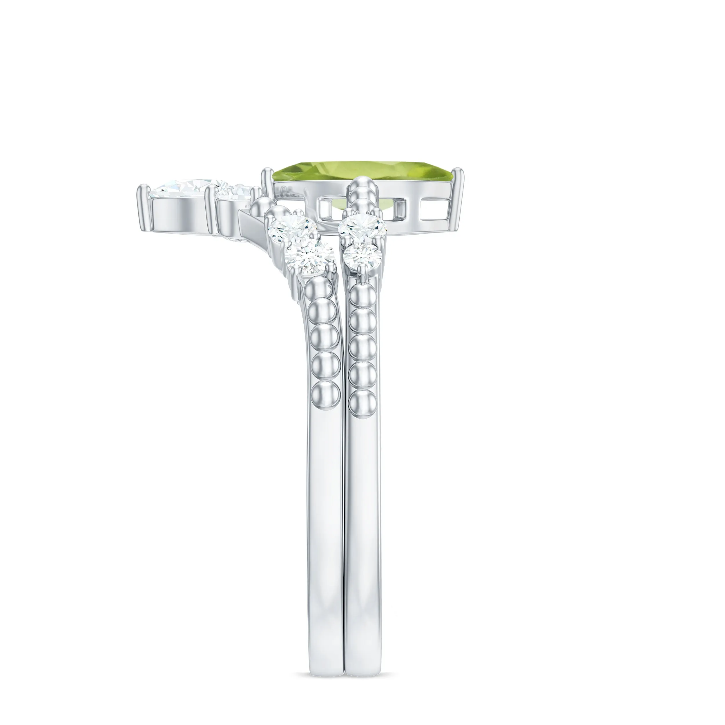 Marquise Shape Peridot Solitaire Ring Set with Moissanite