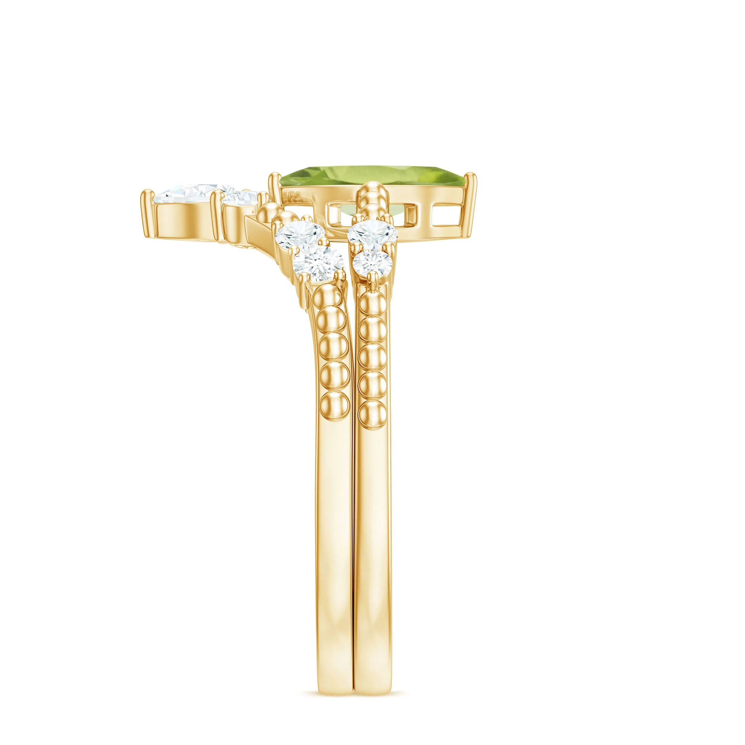 Marquise Shape Peridot Solitaire Ring Set with Moissanite